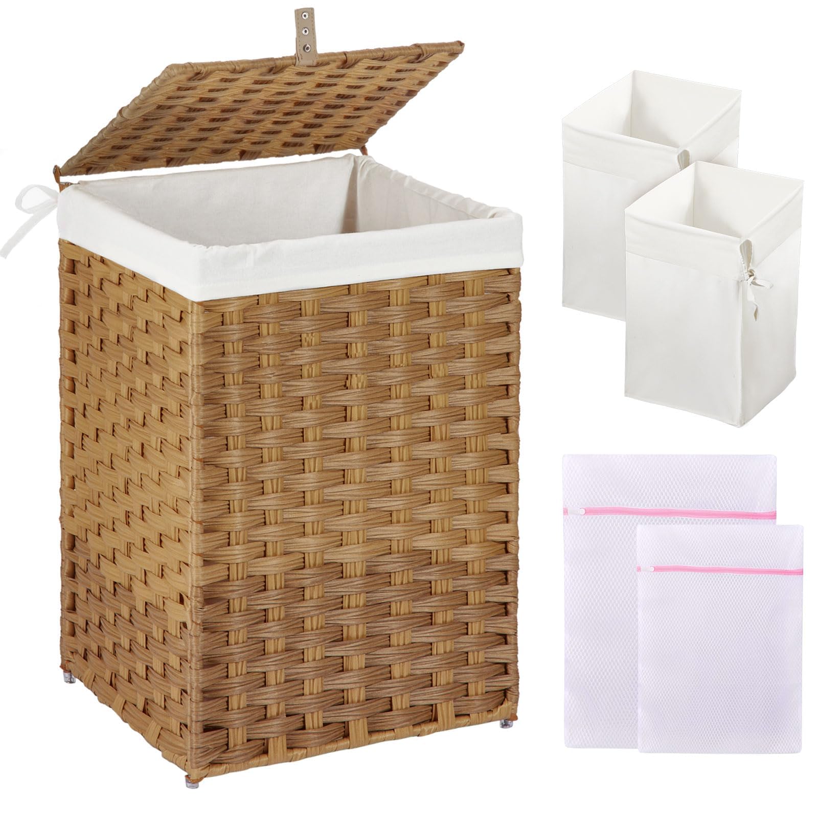 GREENSTELL laundry hamper with lid shows 60L capacity for organized clothes