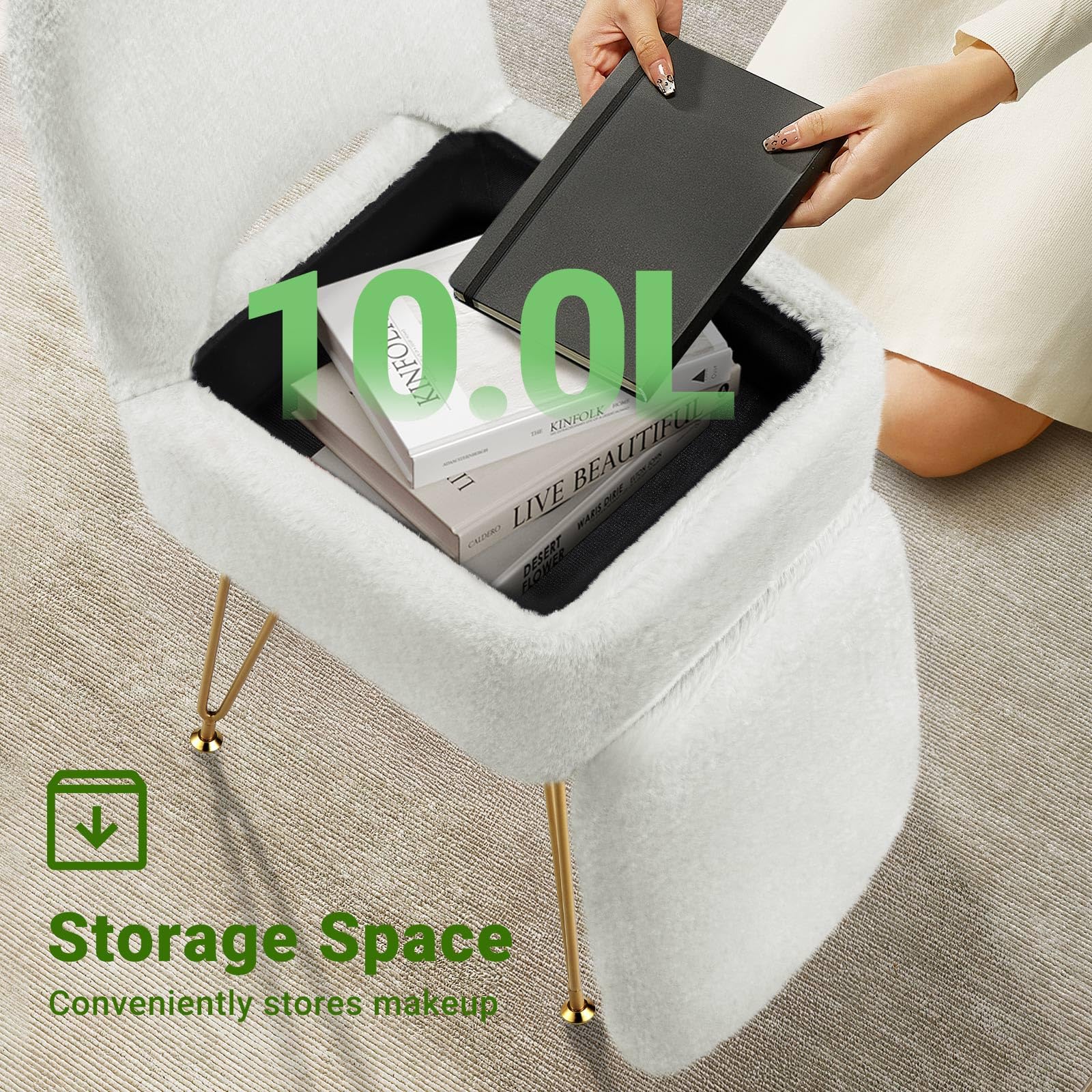 Greenstell plush faux fur seat adds luxurious comfort for beauty routines