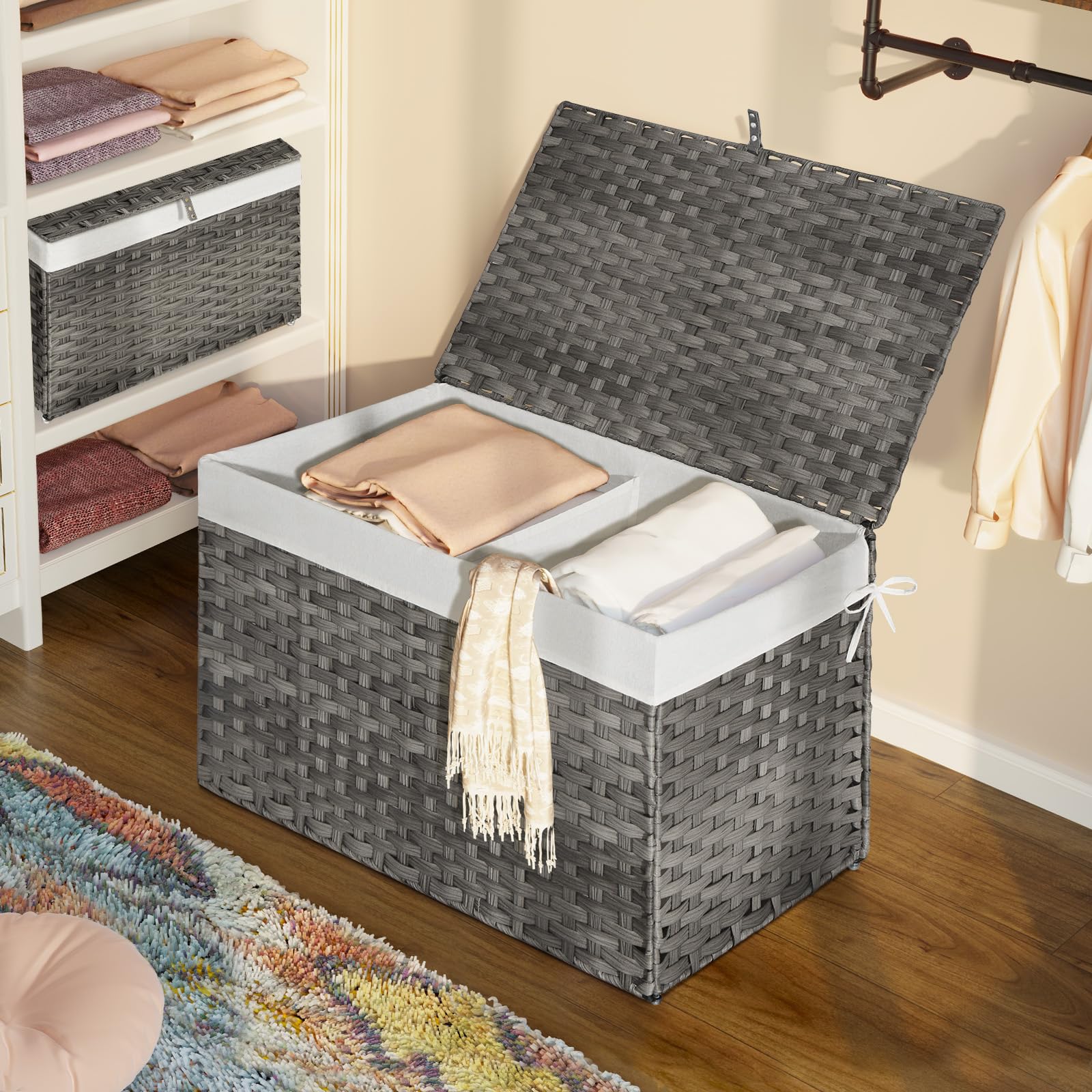 Greenstell storage basket lid open for easy blanket access