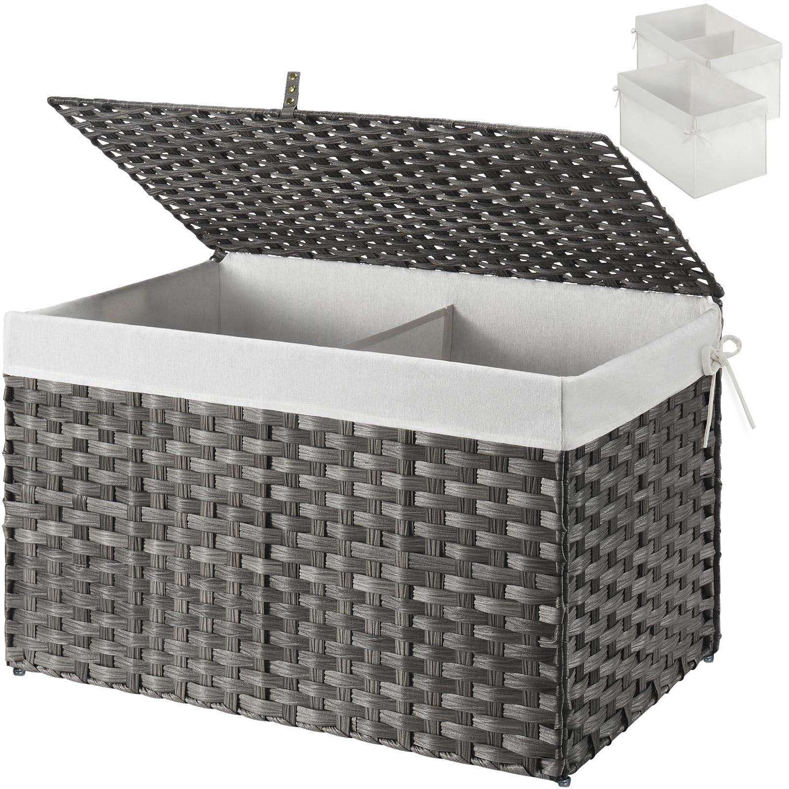 GREENSTELL storage basket with lid grey demonstrates organized bedding storage.