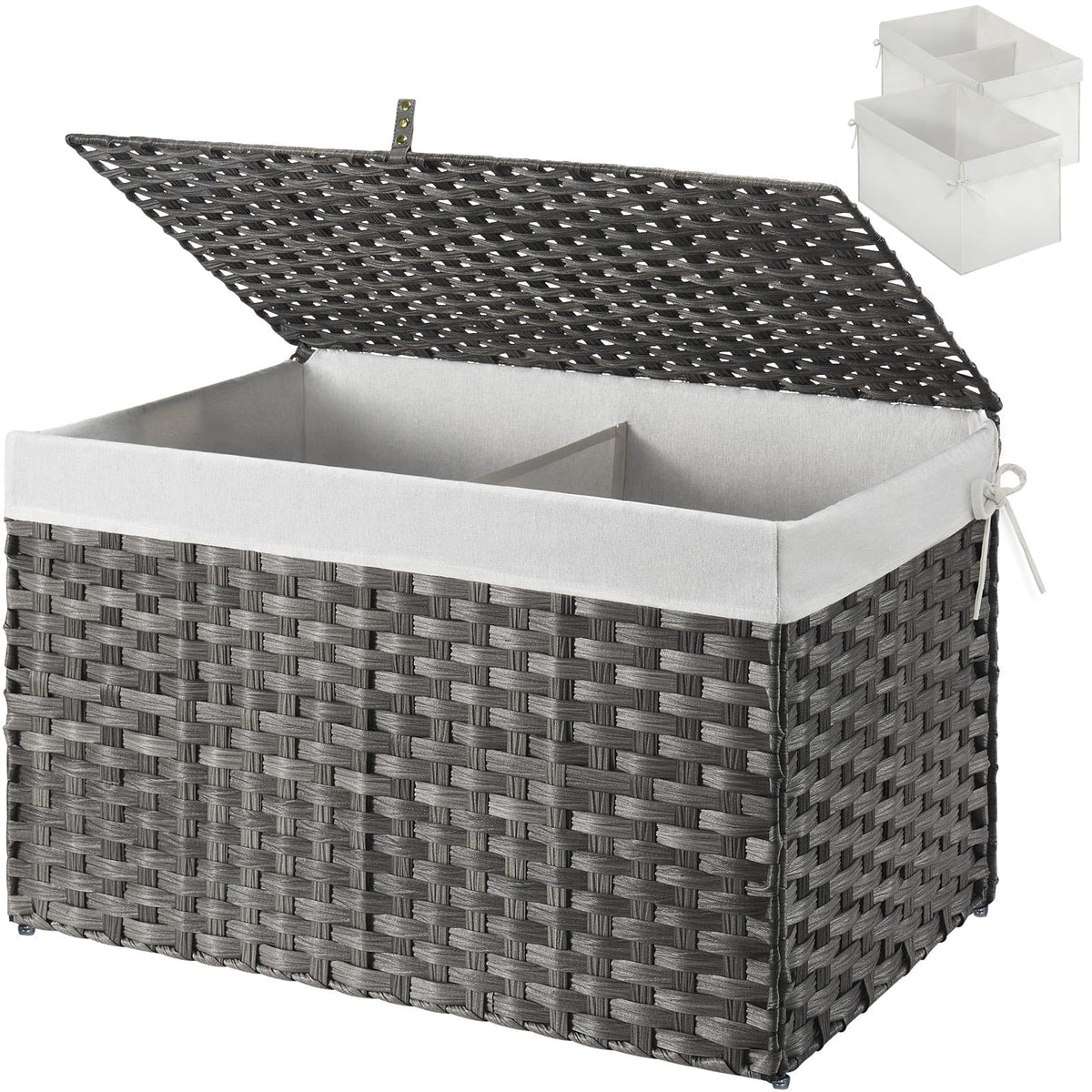GREENSTELL storage basket with lid grey demonstrates organized bedding storage.