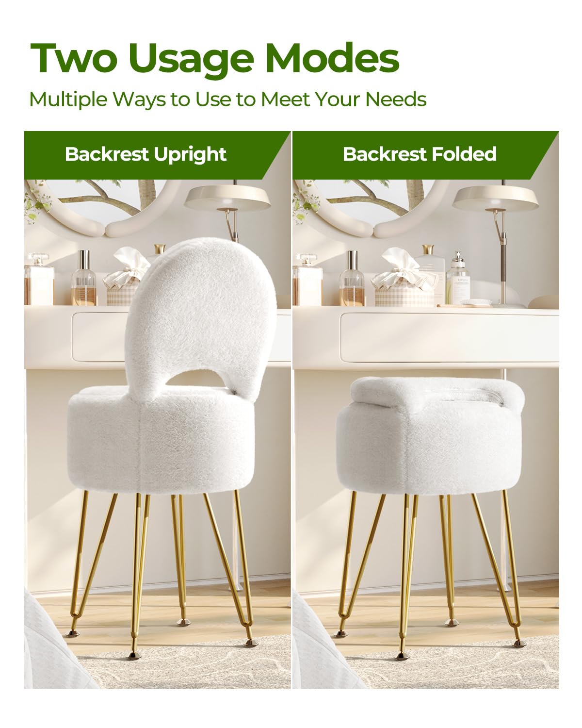 GREENSTELL vanity chair with anti-slip feet ensuring stable placement on floors
