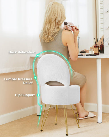GREENSTELL vanity chair with folding backrest in white for space-saving seating