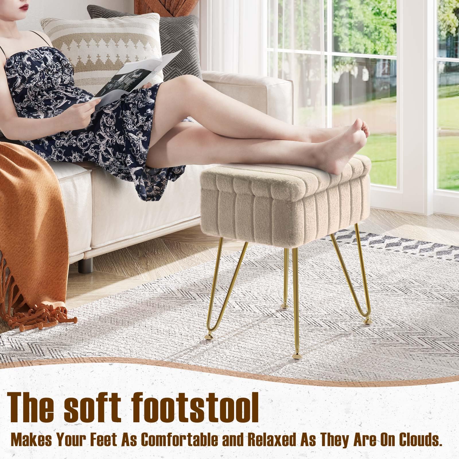 Greenstell vanity stool with metal legs for sturdy, stylish support