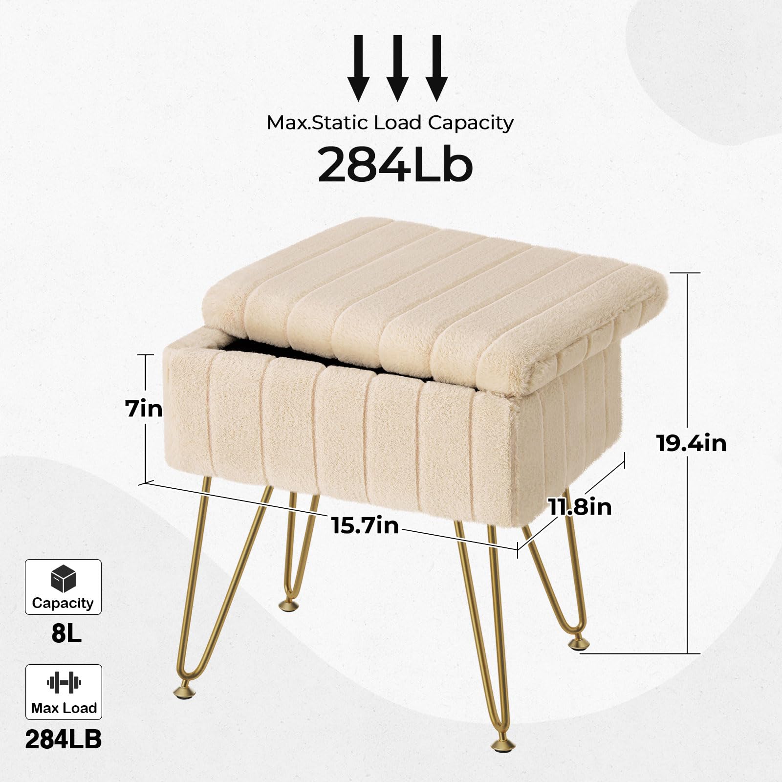 Greenstell vanity stool multipurpose furniture for seating, footrest, or storage