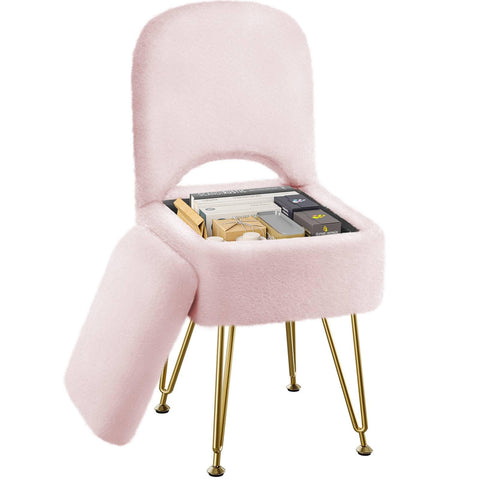 Greenstell vanity stool pink faux fur provides plush comfort for makeup sessions.