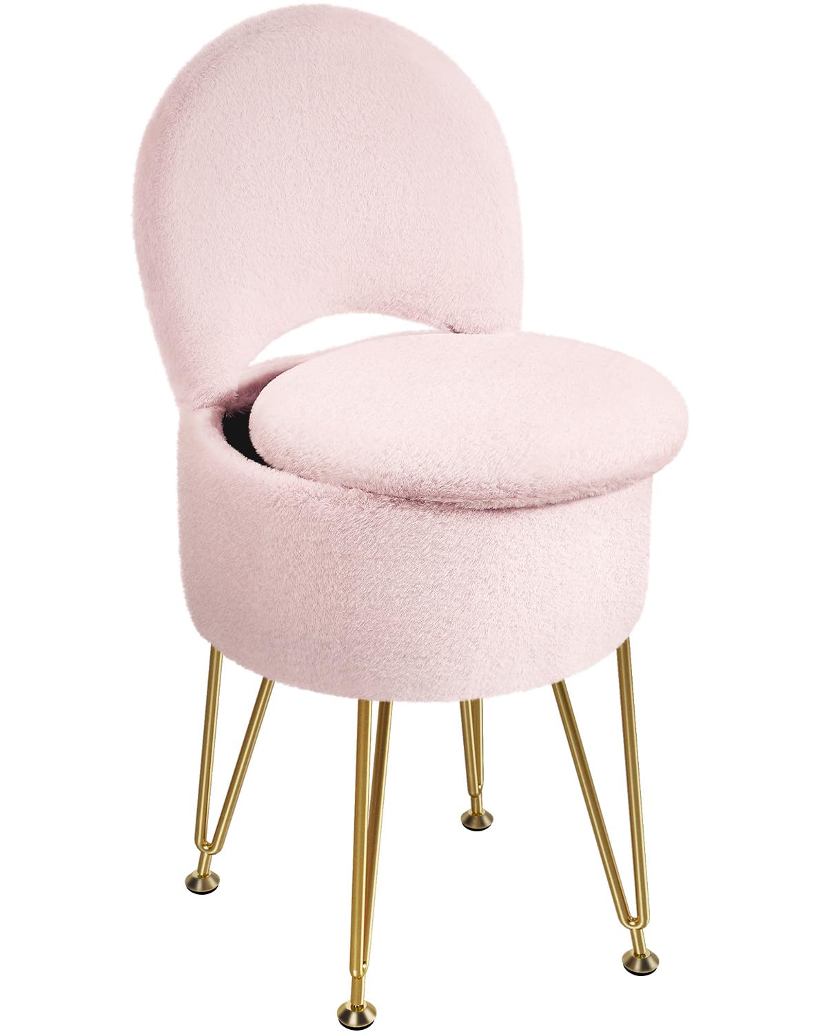 GREENSTELL vanity stool with plush faux fur seat, inviting cozy seating.