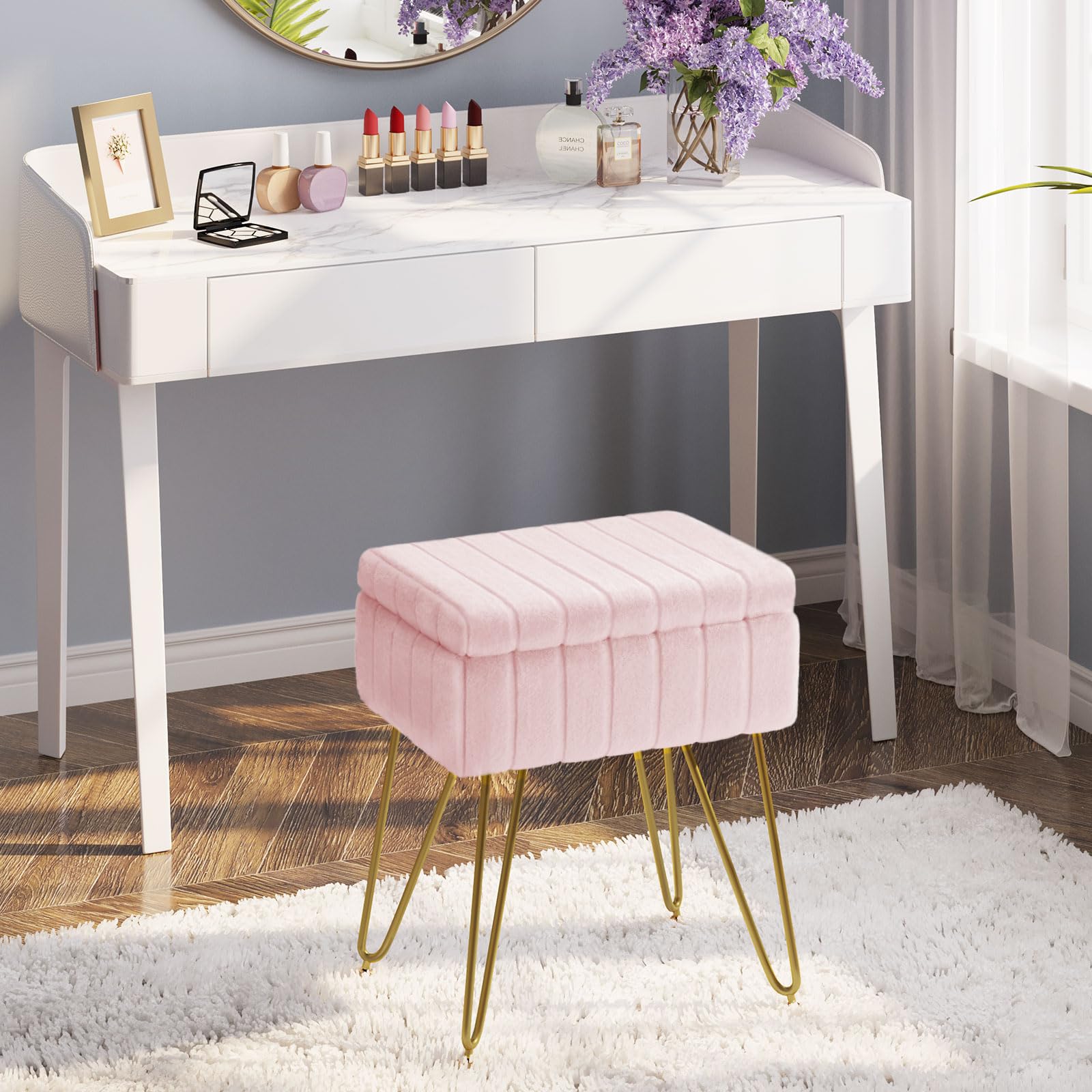 GREENSTELL soft seating stool for makeup vanity and relaxing footrest