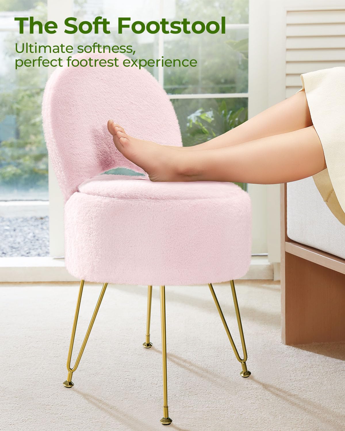 GREENSTELL vanity stool storage space 12L keeps daily items organized.