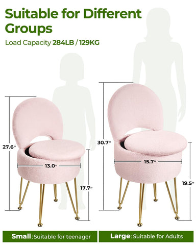 GREENSTELL vanity stool storage basket under seat keeps essentials handy.