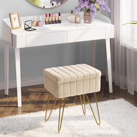Greenstell vanity stool with storage compartment keeps daily essentials organized