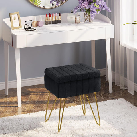 Greenstell vanity stool showing storage compartment for small cosmetics and accessories