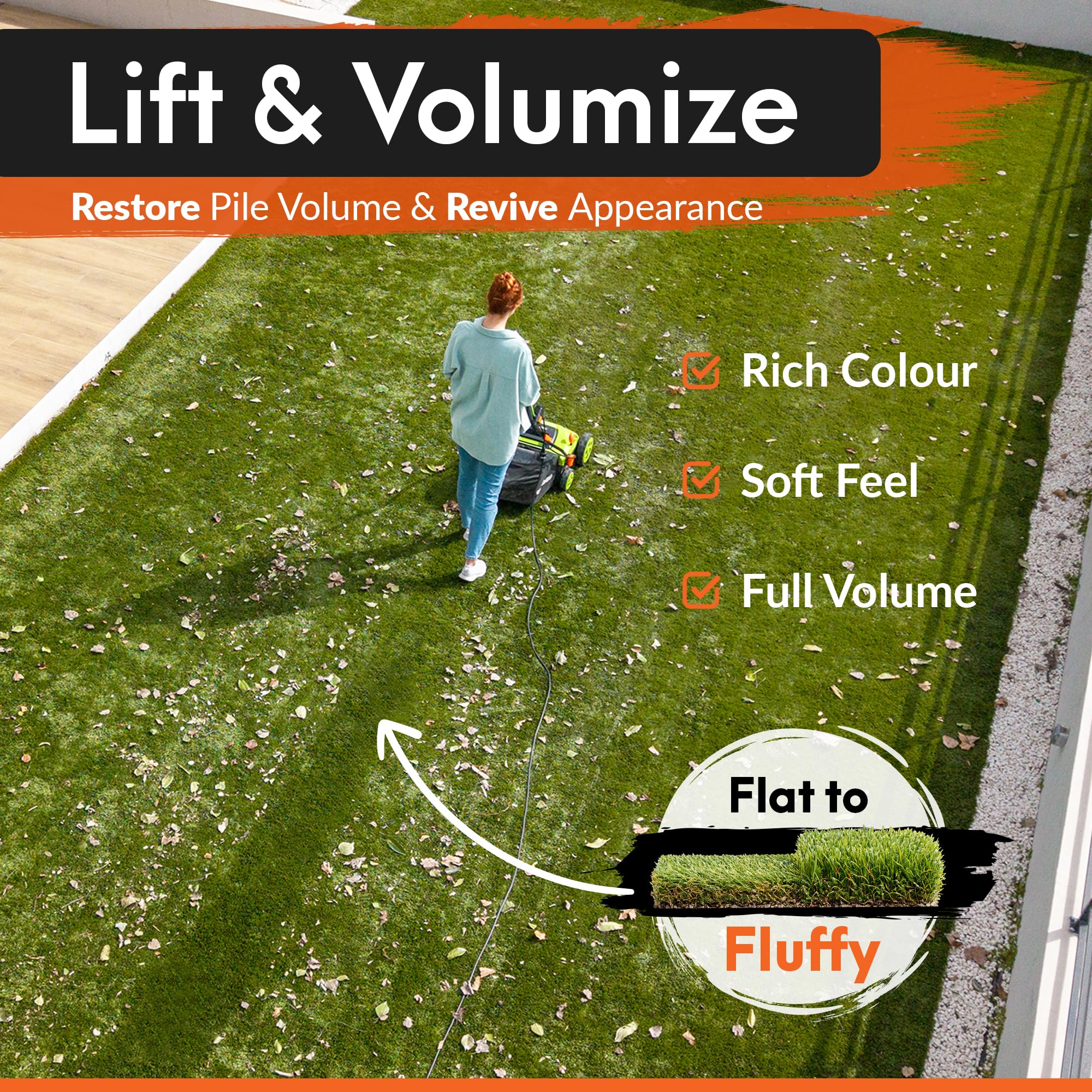 GreenSweep TurfoMax tilted view highlights DuoHelix brush system improving turf contact.