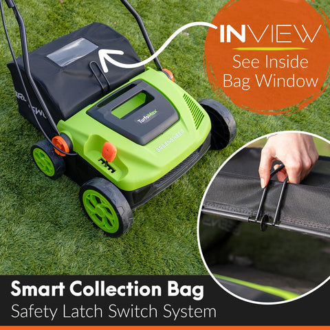 GreenSweep TurfoMax foldable handle enables compact storage after use.