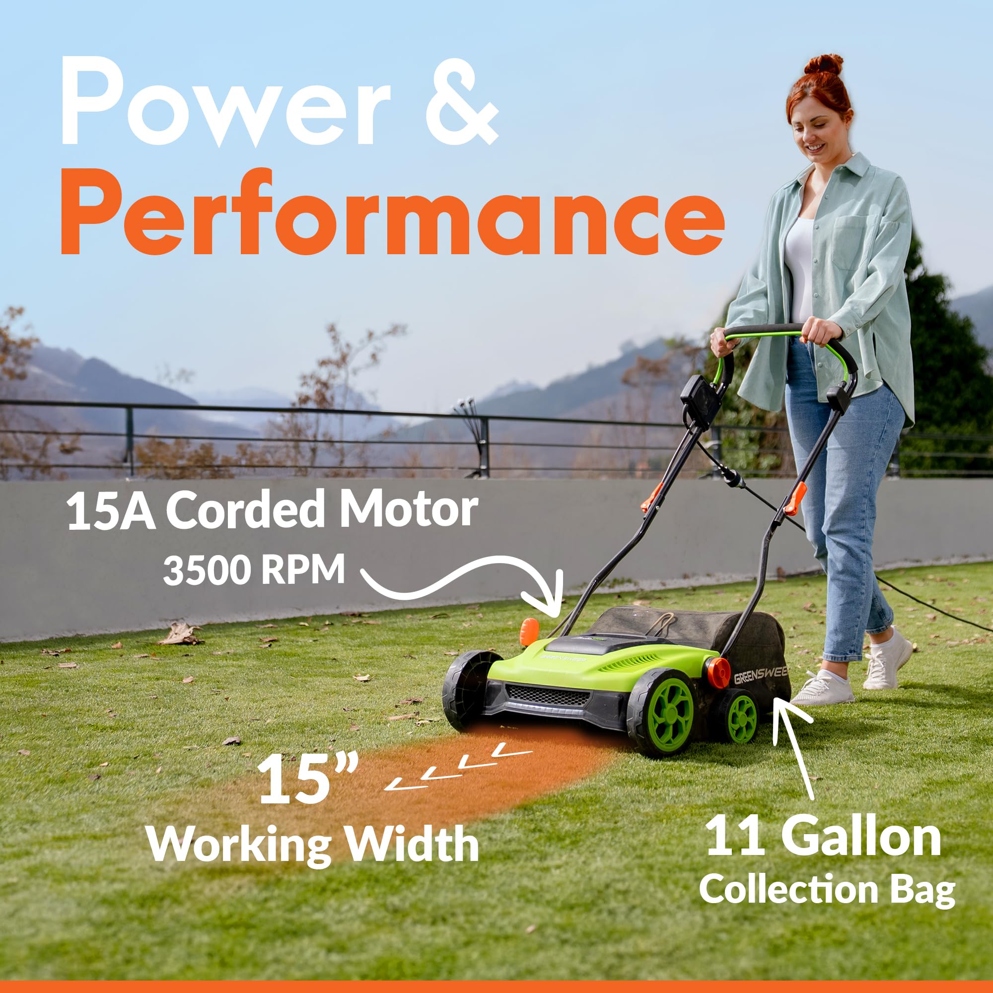 GreenSweep TurfoMax tool-free brush change enables quick maintenance.