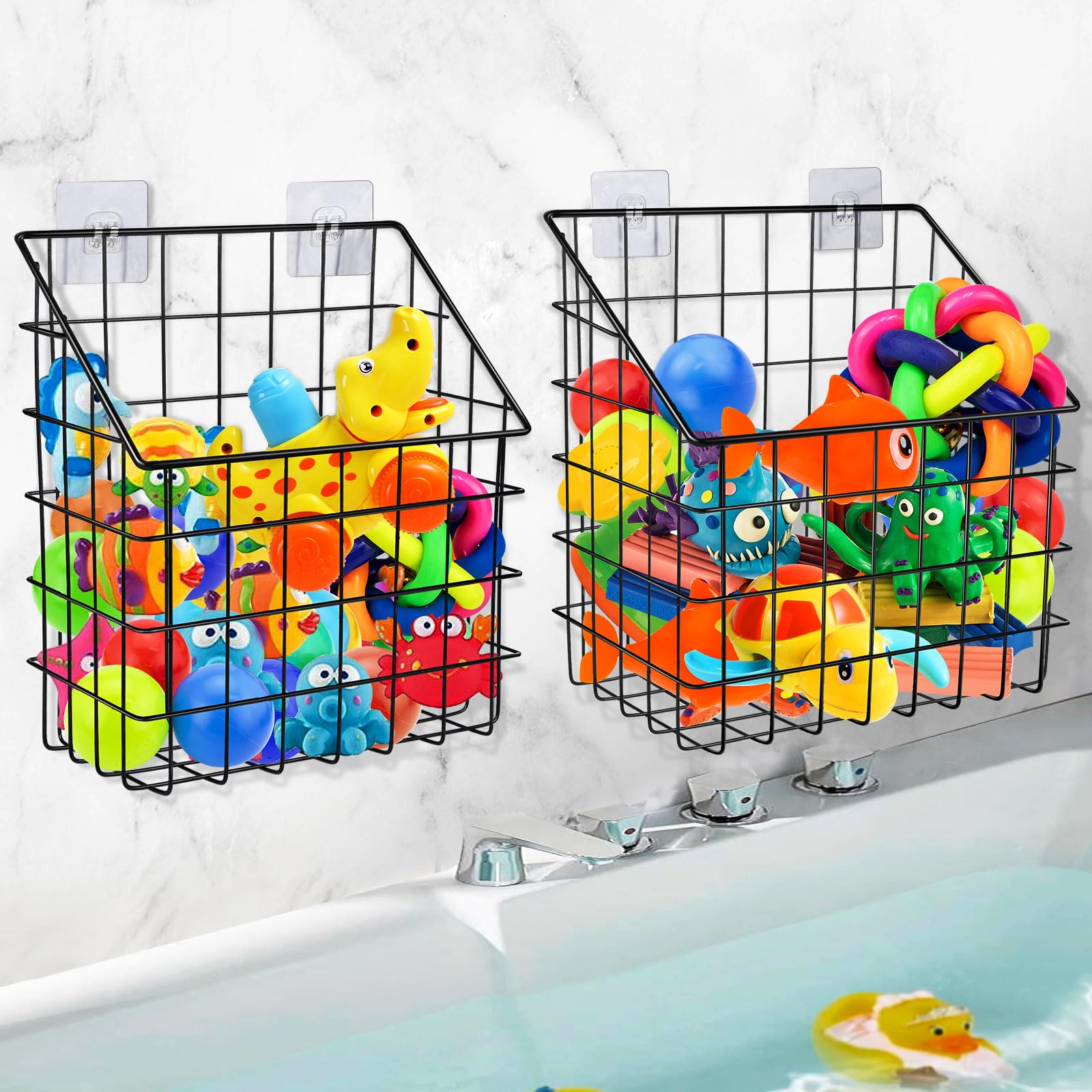 Greentainer bath toy storage 2-pack keeps tub toys organized and accessible.