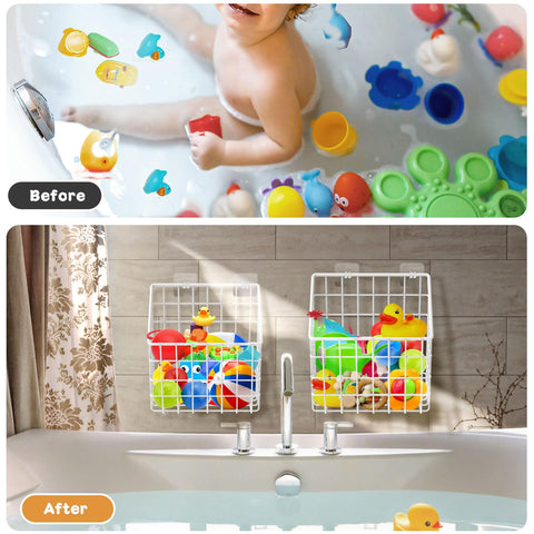 Greentainer two-pack bath organizer ready for tub toys and toiletries.