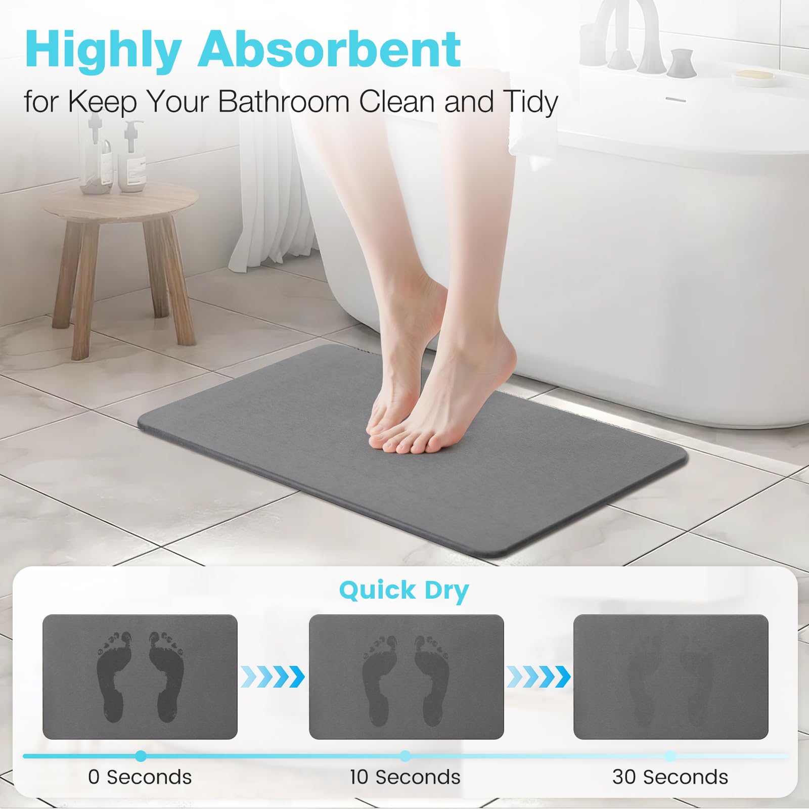 Greenturf diatomite bath mat non-slip surface and curved corners support safe steps