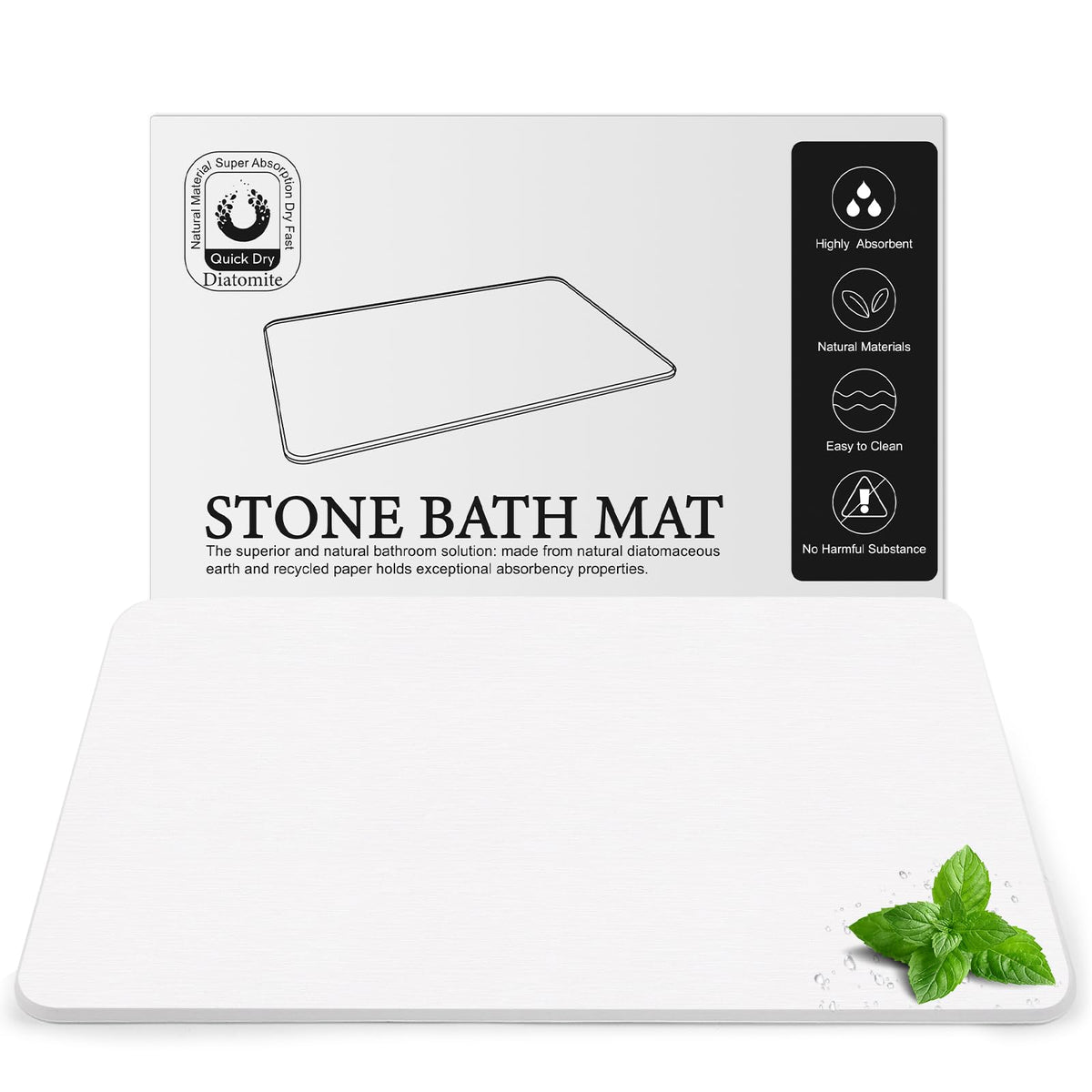 Greenturf diatomite bath mat front view, quick-dry and non-slip surface