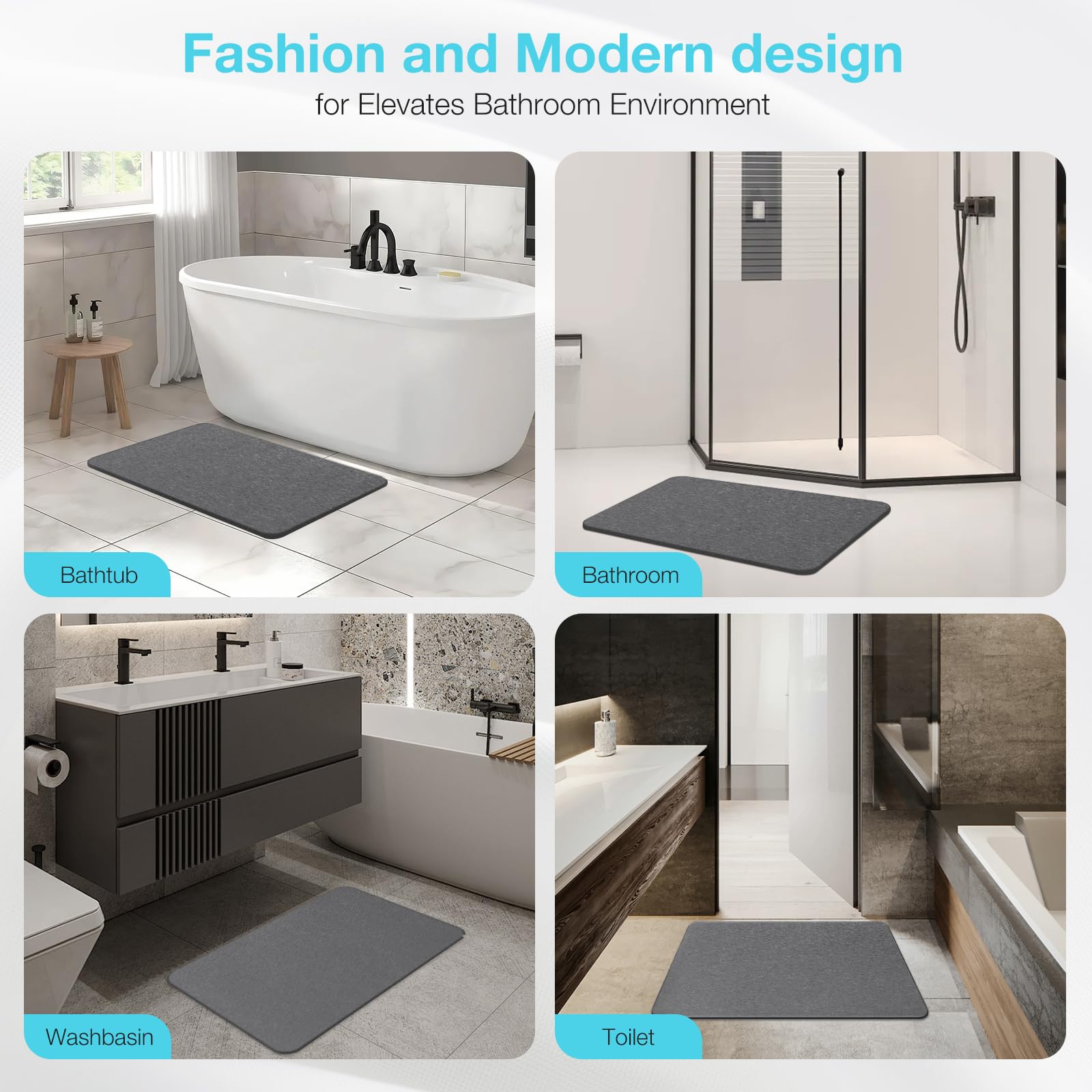 Greenturf diatomite bath mat minimalist dark grey tone complements modern bathrooms