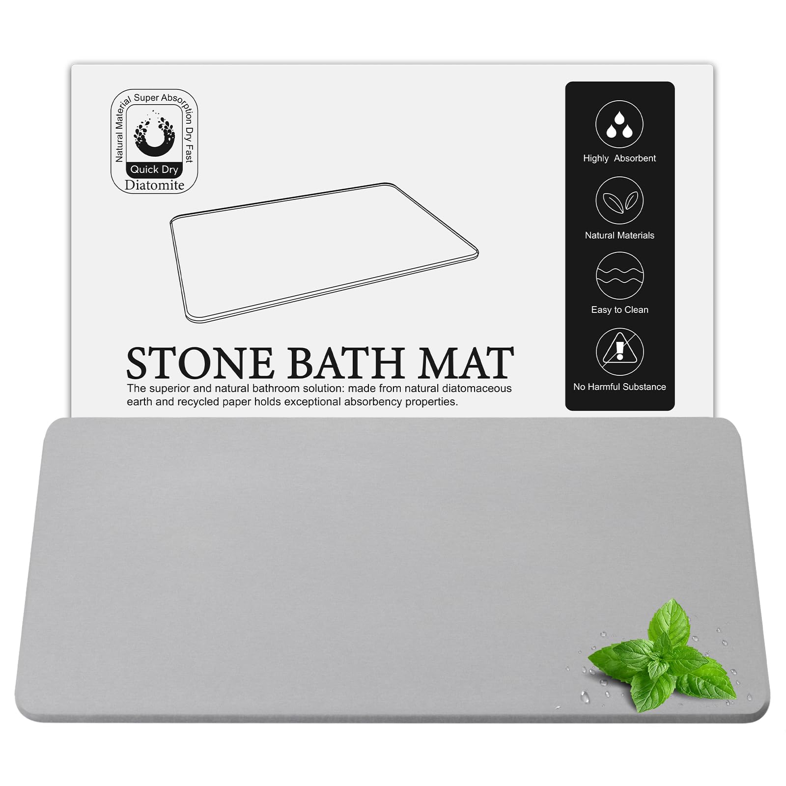 Greenturf large diatomite bath mat top view shows fast drying and clean floors