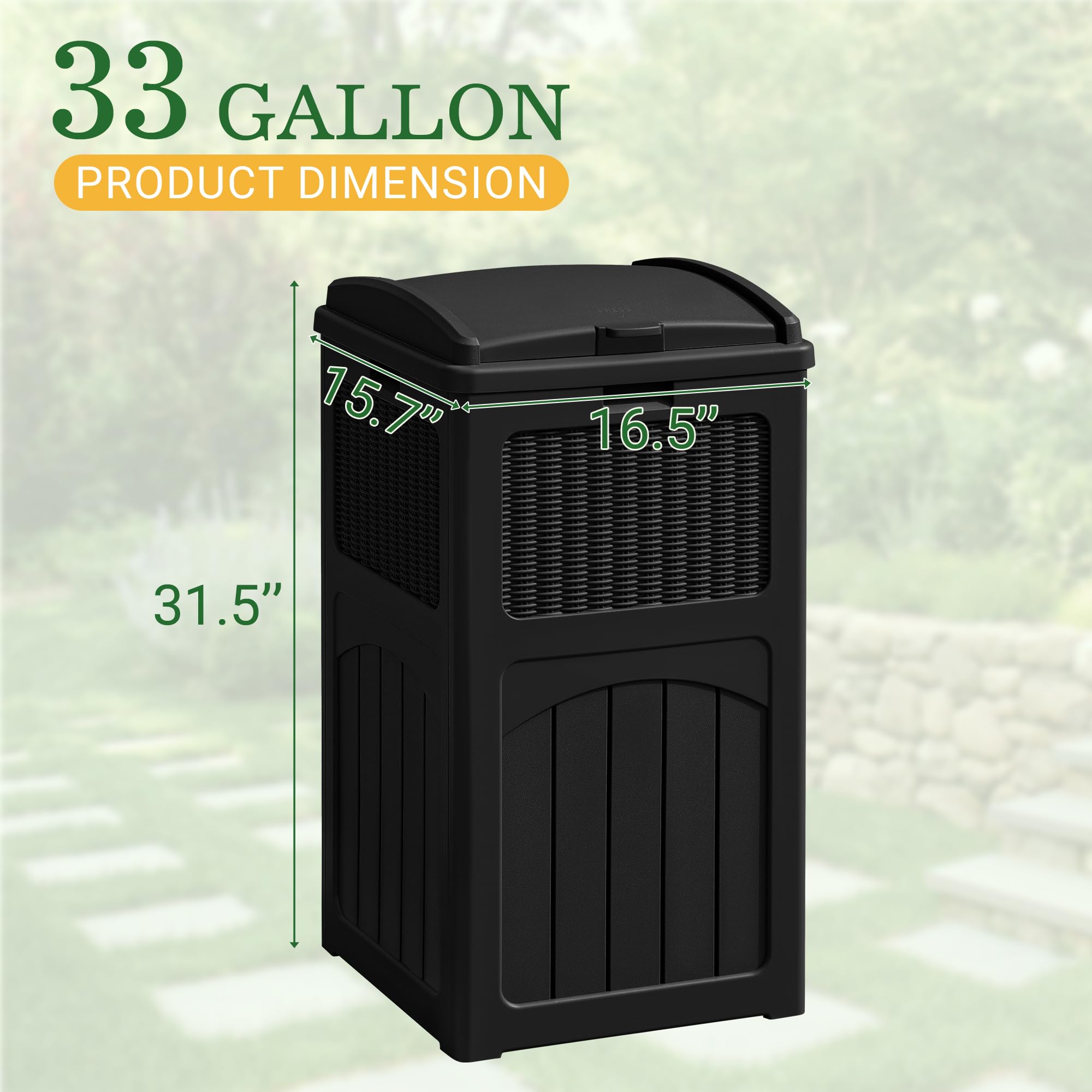 Greesum 33-gallon dimensions offer ample outdoor storage for gatherings