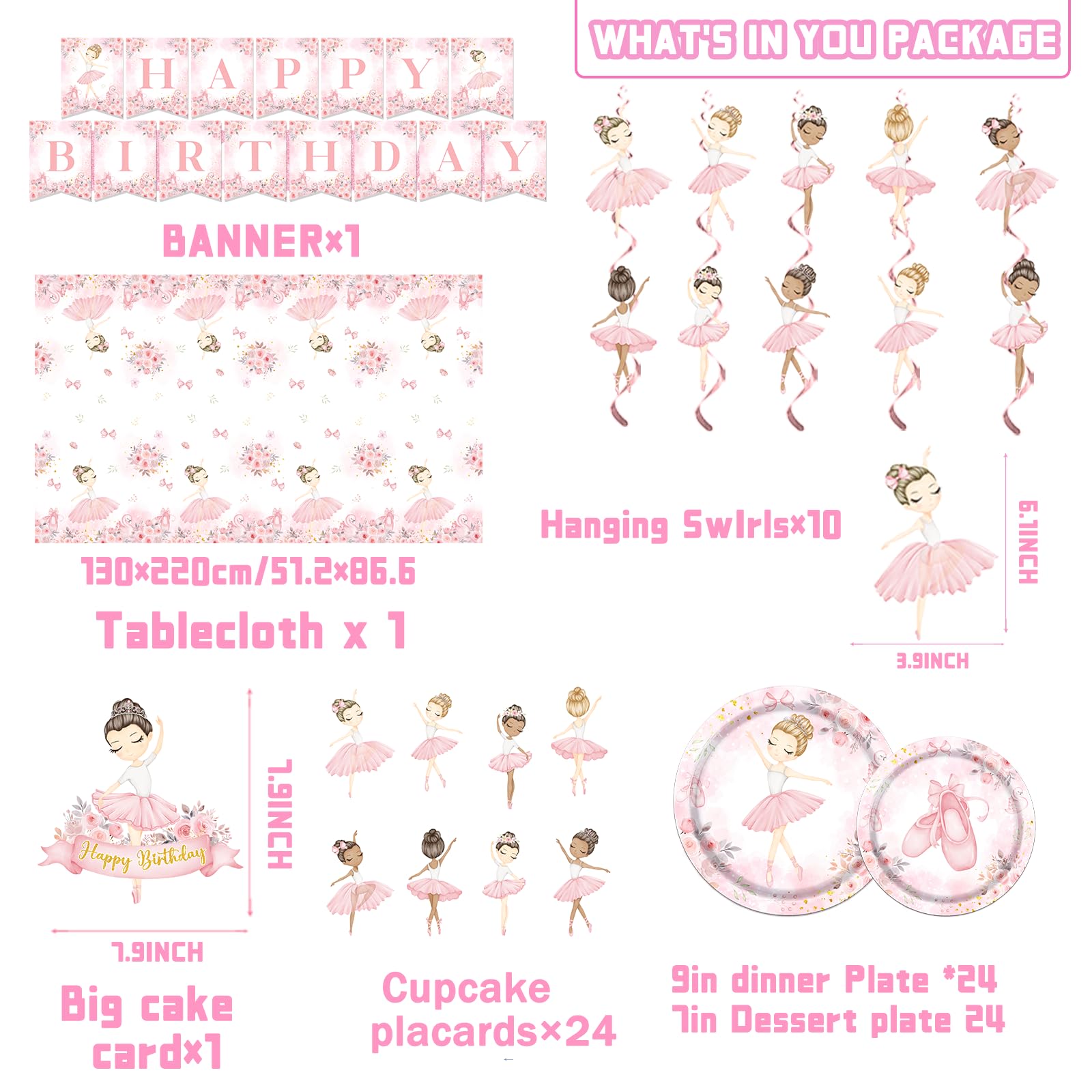 GREHUMOR ballerina banner — decorative focal point for a cheerful birthday setup.