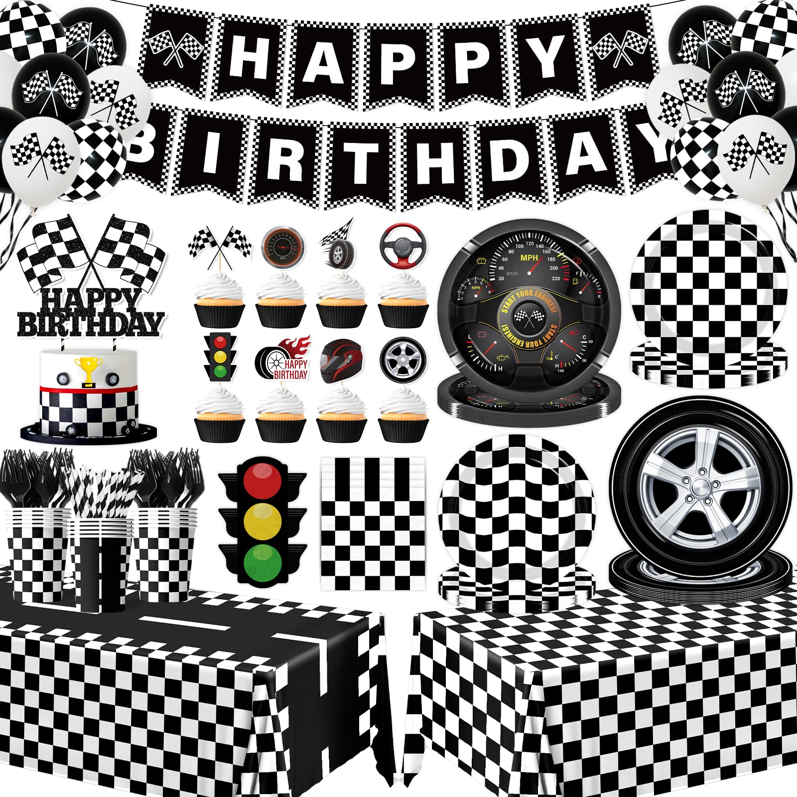 GREHUMOR race car banner boosts birthday party vibe for a themed celebration.