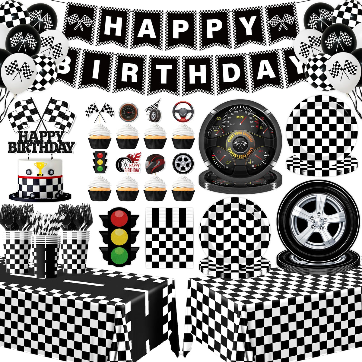 GREHUMOR race car banner boosts birthday party vibe for a themed celebration.