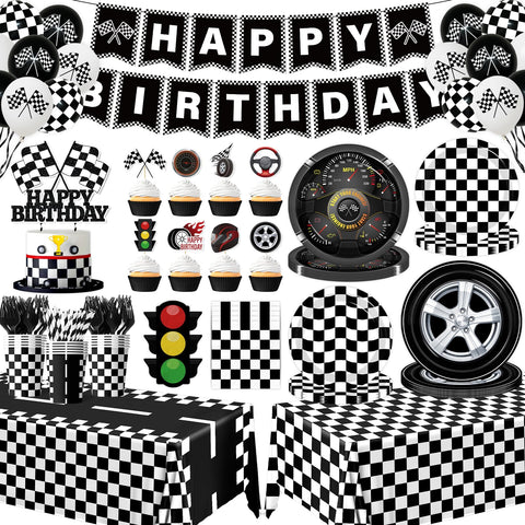GREHUMOR race car banner boosts birthday party vibe for a themed celebration.
