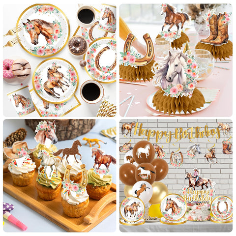 GREHUMOR Cowgirl cake topper crowns the centerpiece with festive sparkle.