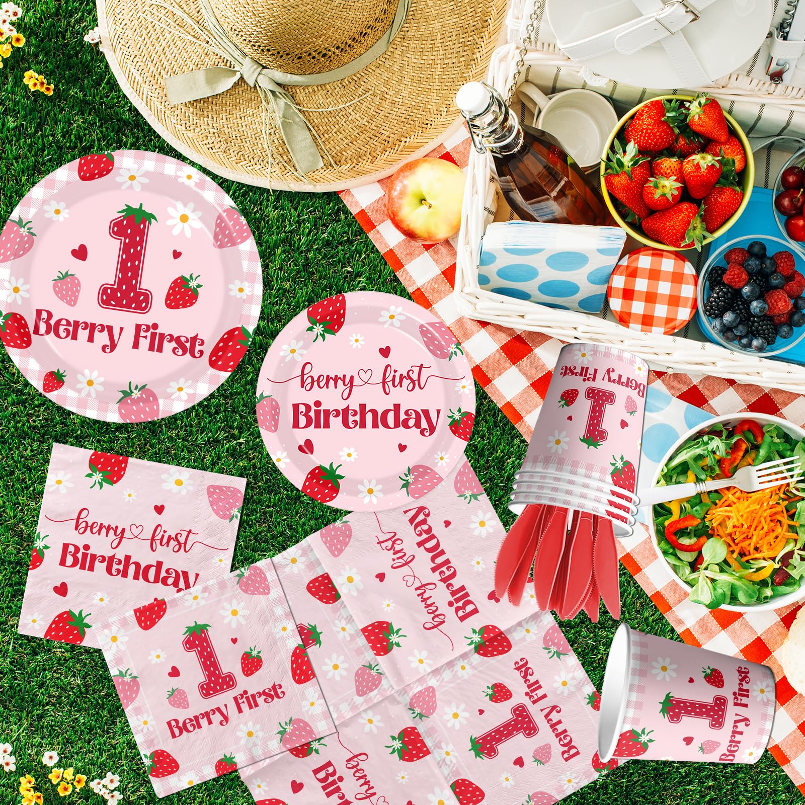 GREHUMOR Strawberry cups 9oz, ideal for drinks at a berry-themed party