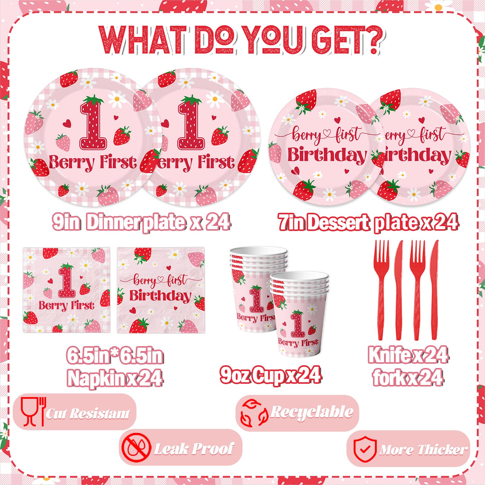 GREHUMOR Strawberry napkins 24pk, absorbent and convenient for quick cleanup