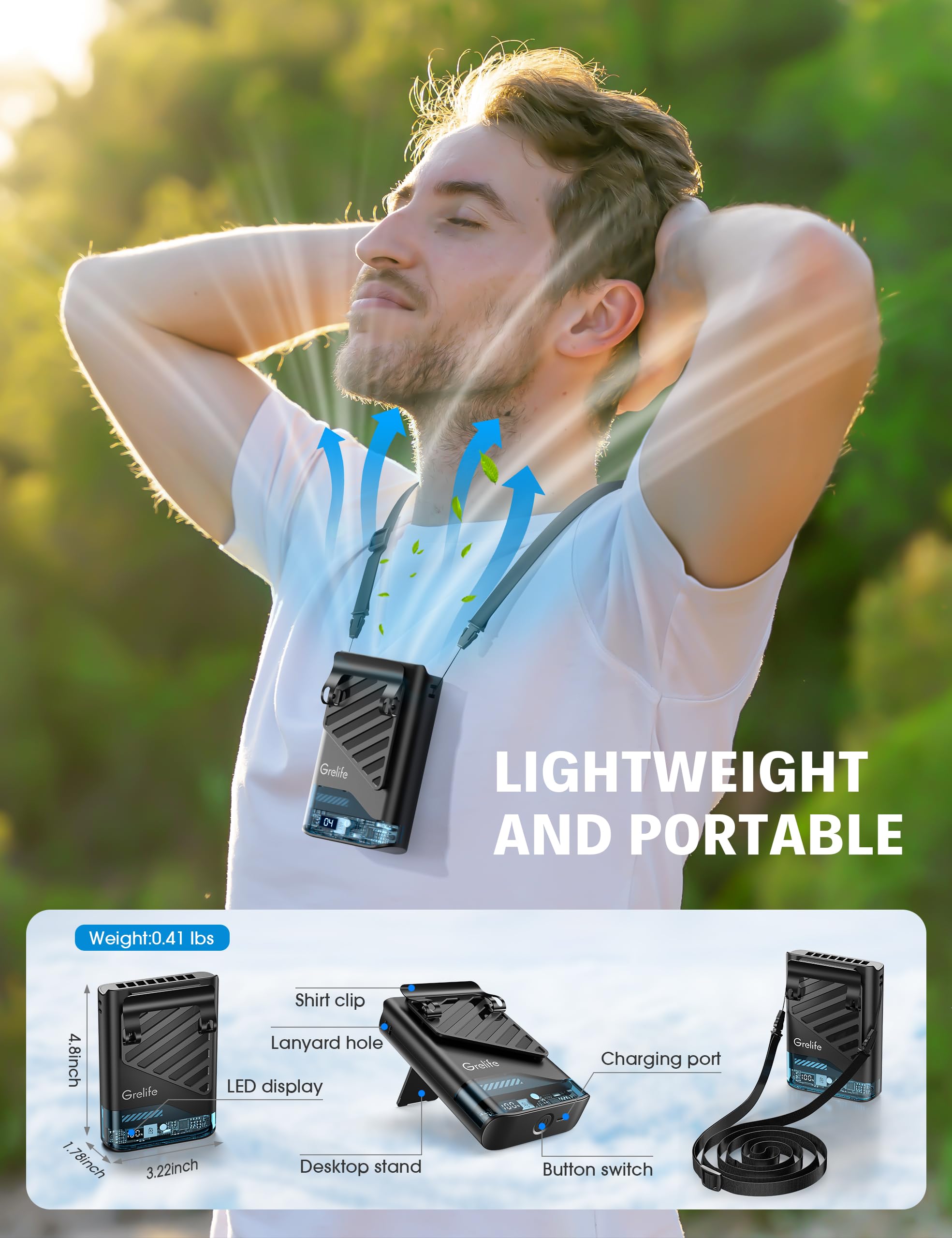 Grelife tabletop setup offers convenient desk cooling.