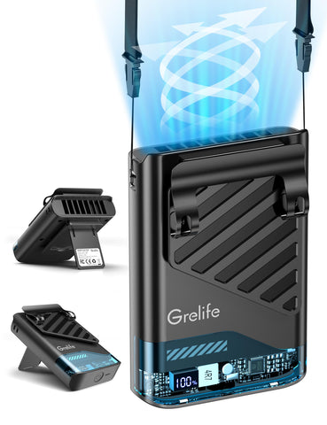 Grelife waist fan LED display shows wind speed and battery at a glance.