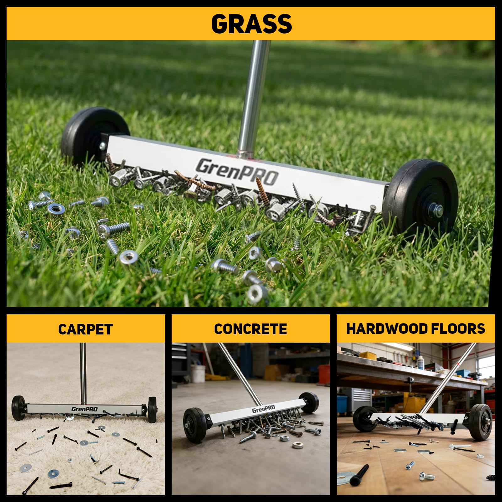 GRENPRO 8.8 lb pull captures ferrous debris efficiently.
