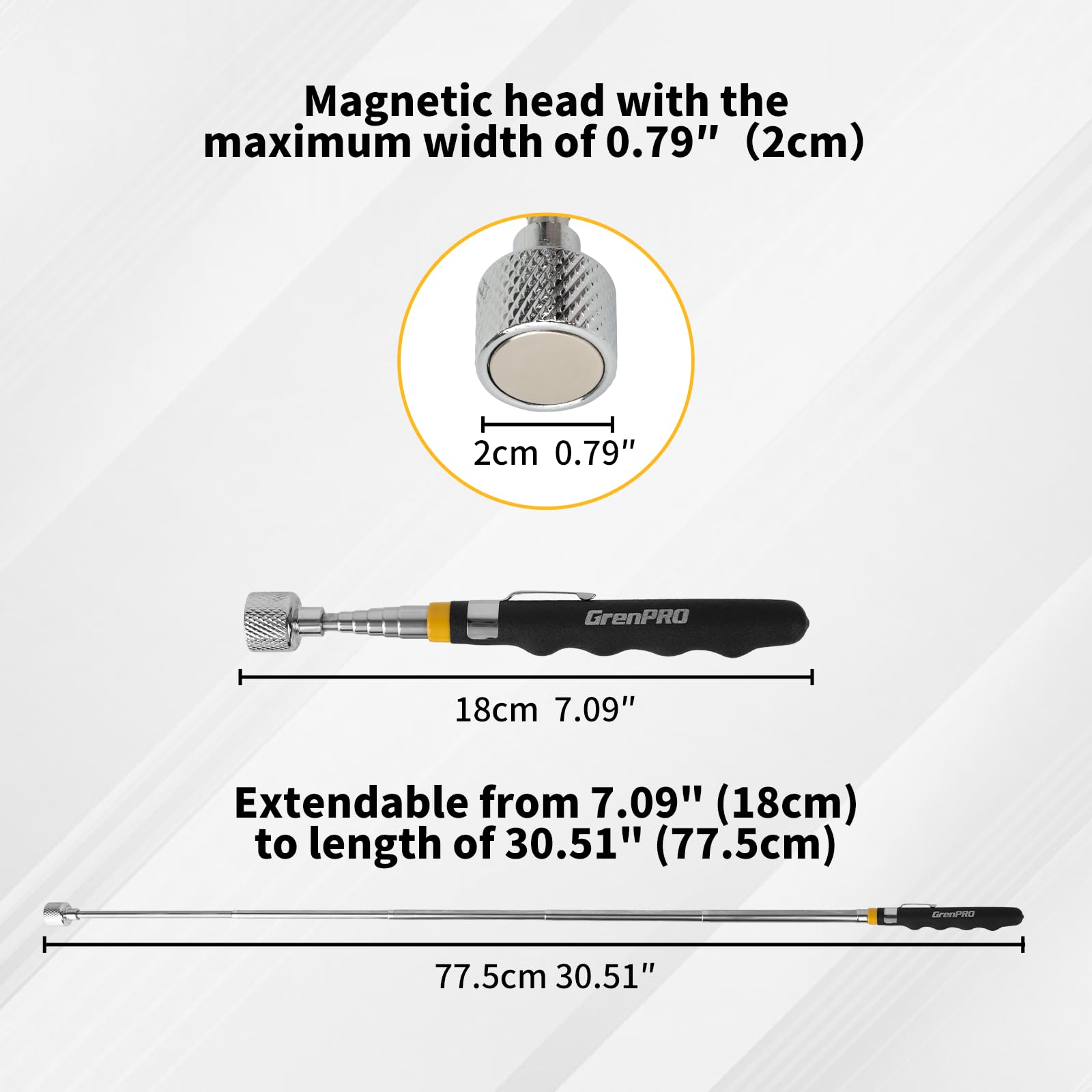 GRENPRO two-pack includes magnetic pickup tool for extra reach.