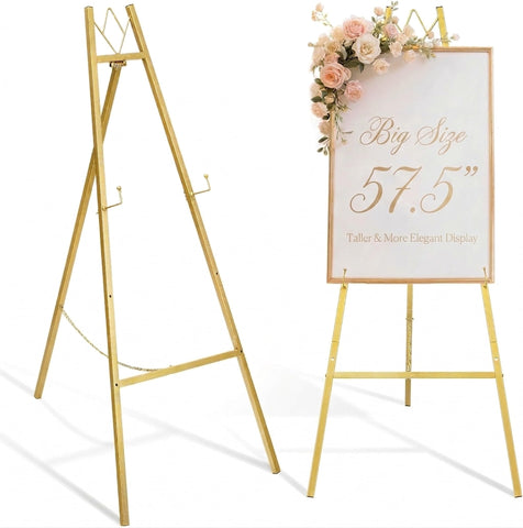 GRENTY 57.5-inch gold easel assembly showing sturdy construction for wedding signage
