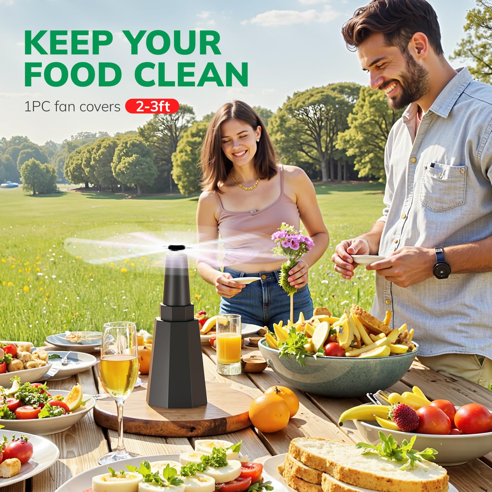 Grete Gotye built-in hook enables hanging on patio gear and kitchen areas for flexible airflow.