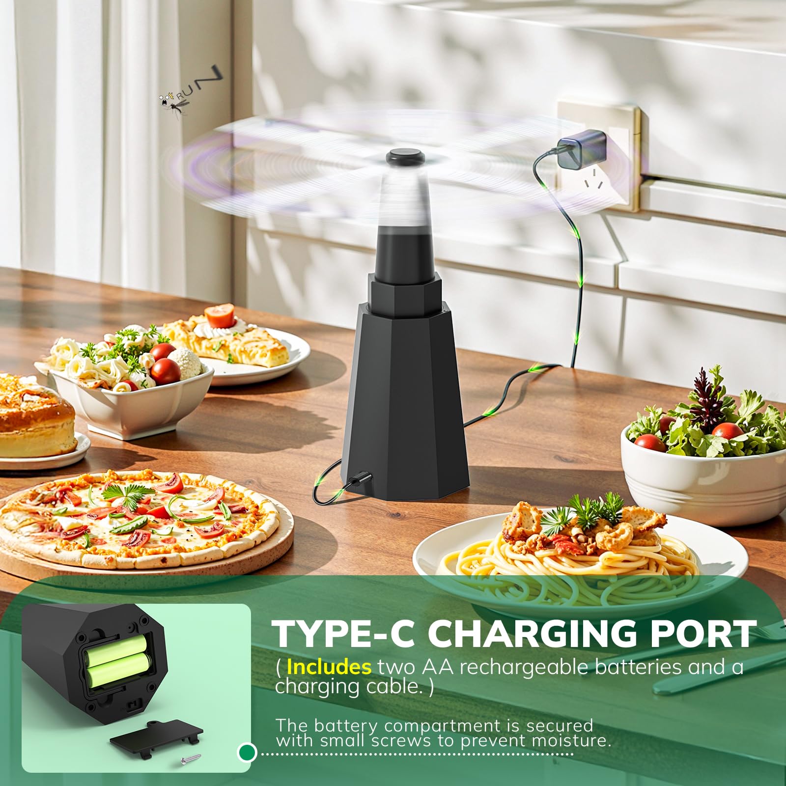 Grete Gotye retractable table fan in action, easy deployment at picnics and patios.