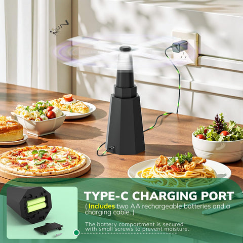 Grete Gotye retractable table fan in action, easy deployment at picnics and patios.