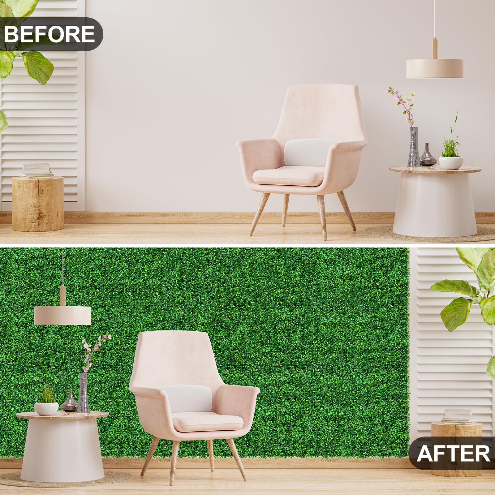 Grewyear grass wall full-wall assembly creates immersive greenery on any surface.