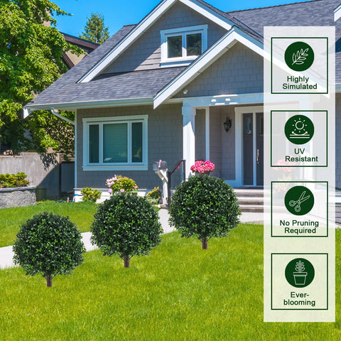 Grewyear UV-resistant faux boxwood stays vibrant in sun and rain.