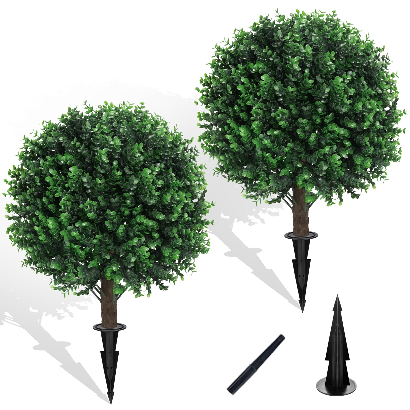 Grewyear outdoor boxwood topiary ball with spike for front porch maintenance-free decor.