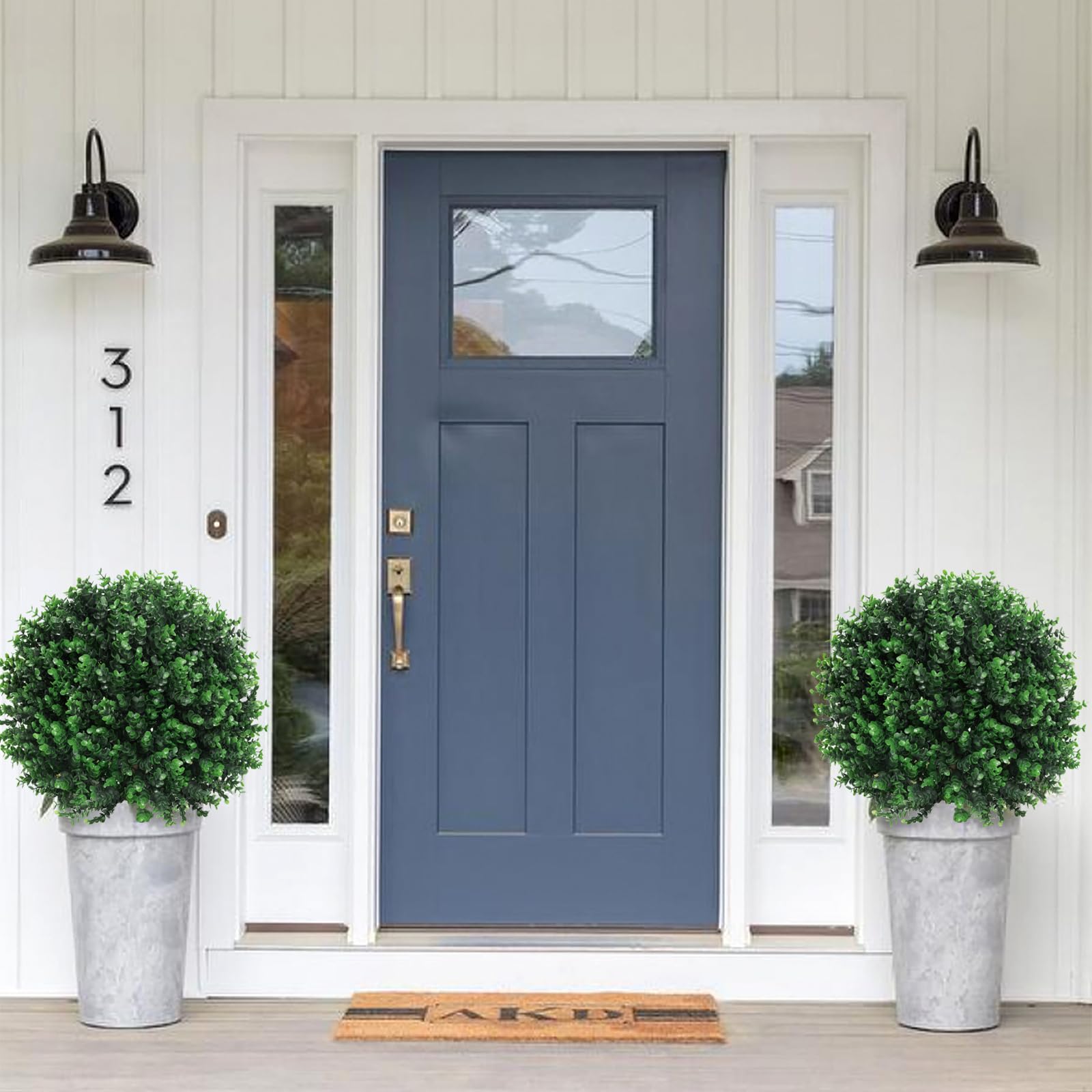 Grewyear faux boxwood ball with spike ensures stable wind-friendly placement.