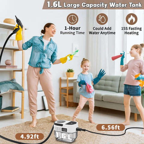 Gribouillage 3-stage steam output controls precise cleaning on demand.