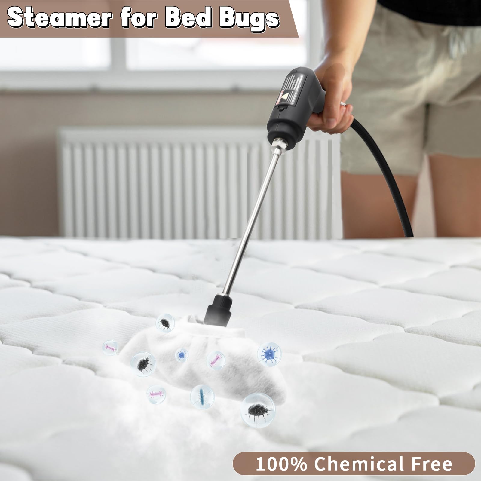Gribouillage compact steam cleaner fits in storage for ready use.