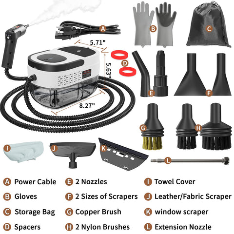 Gribouillage steam cleaner water tank 1.6L for longer cleaning sessions.