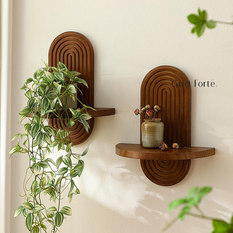 GRID FORTE arched wall shelf back view shows keyhole mounting and slot fit
