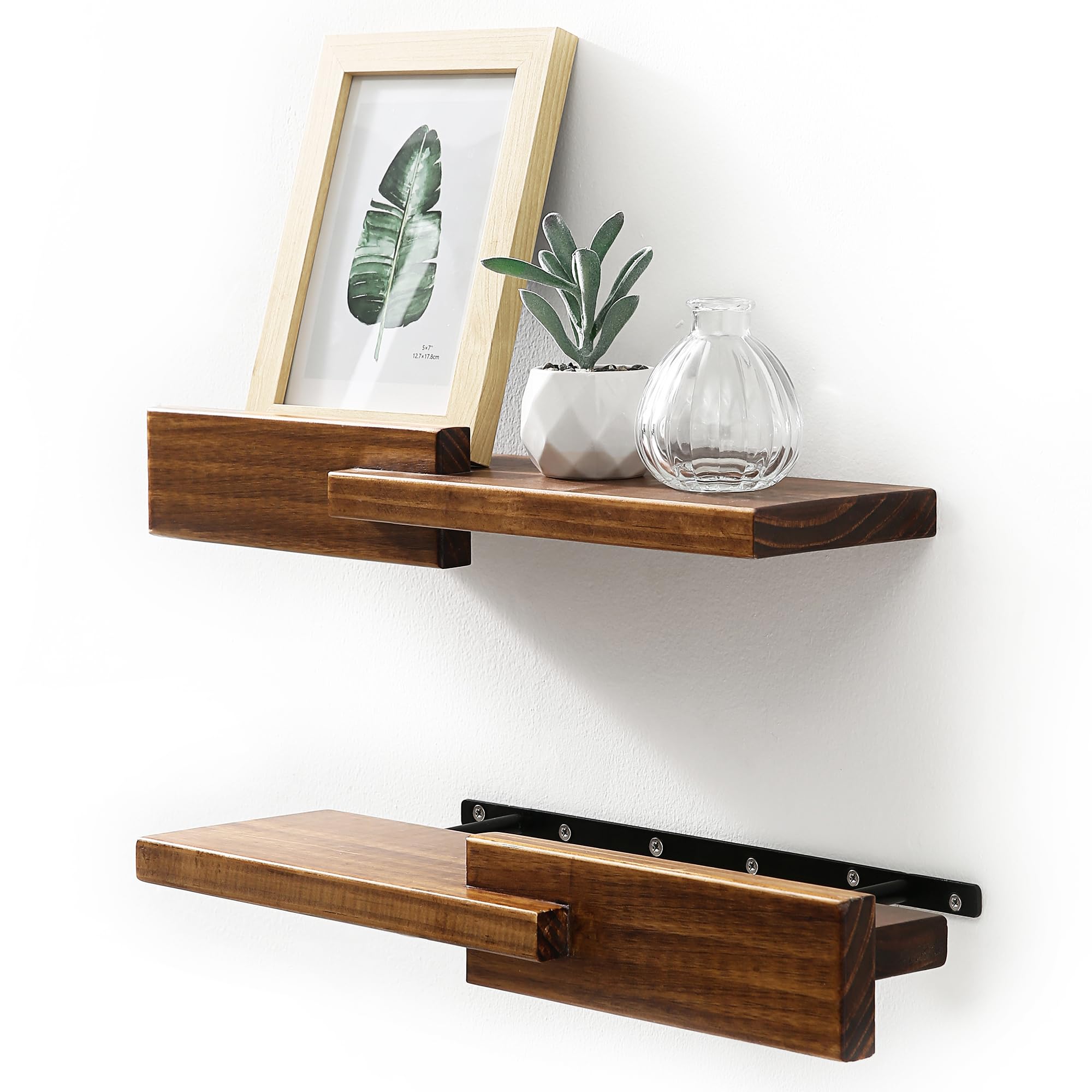 GRID FORTE wood floating shelf set 2 with reversible design for versatile wall decor.